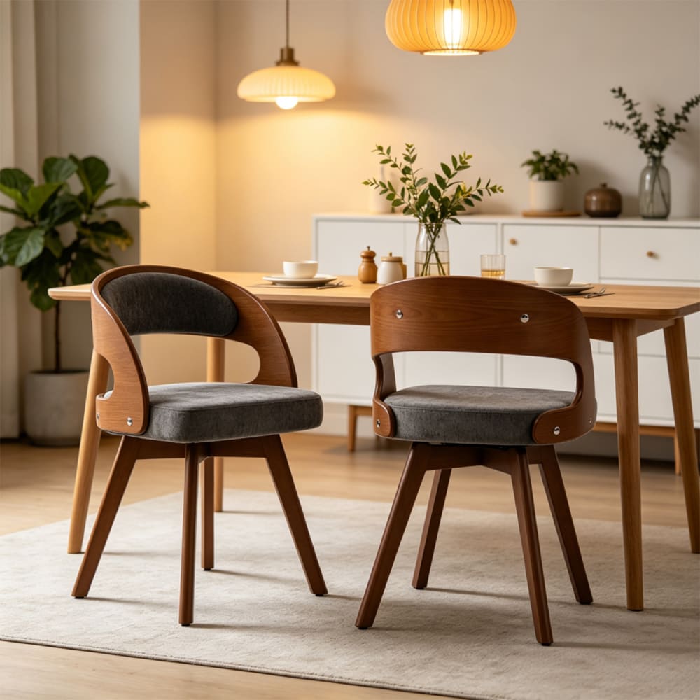 Meubles Cosy 2er-Set 360°-Drehstühle mit Rückenlehne und Sitz, grau style modern - Leinen