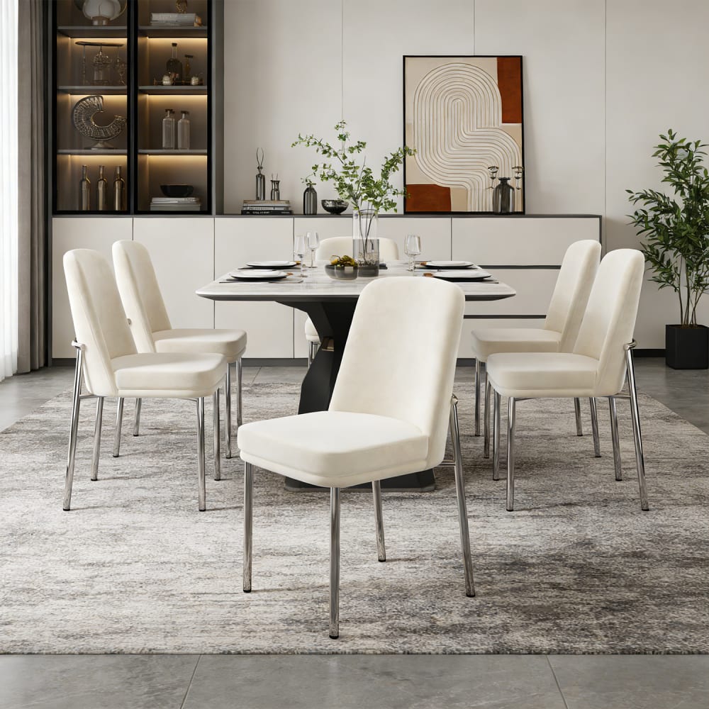 6er-Set Esszimmerstühle Velours gepolstert, beige - Maisons Du