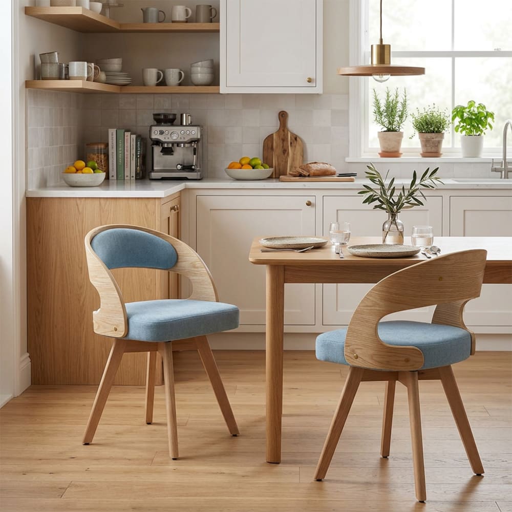 2er-Set 360°-Drehstühle mit Rückenlehne und Sitz, blau - Maisons