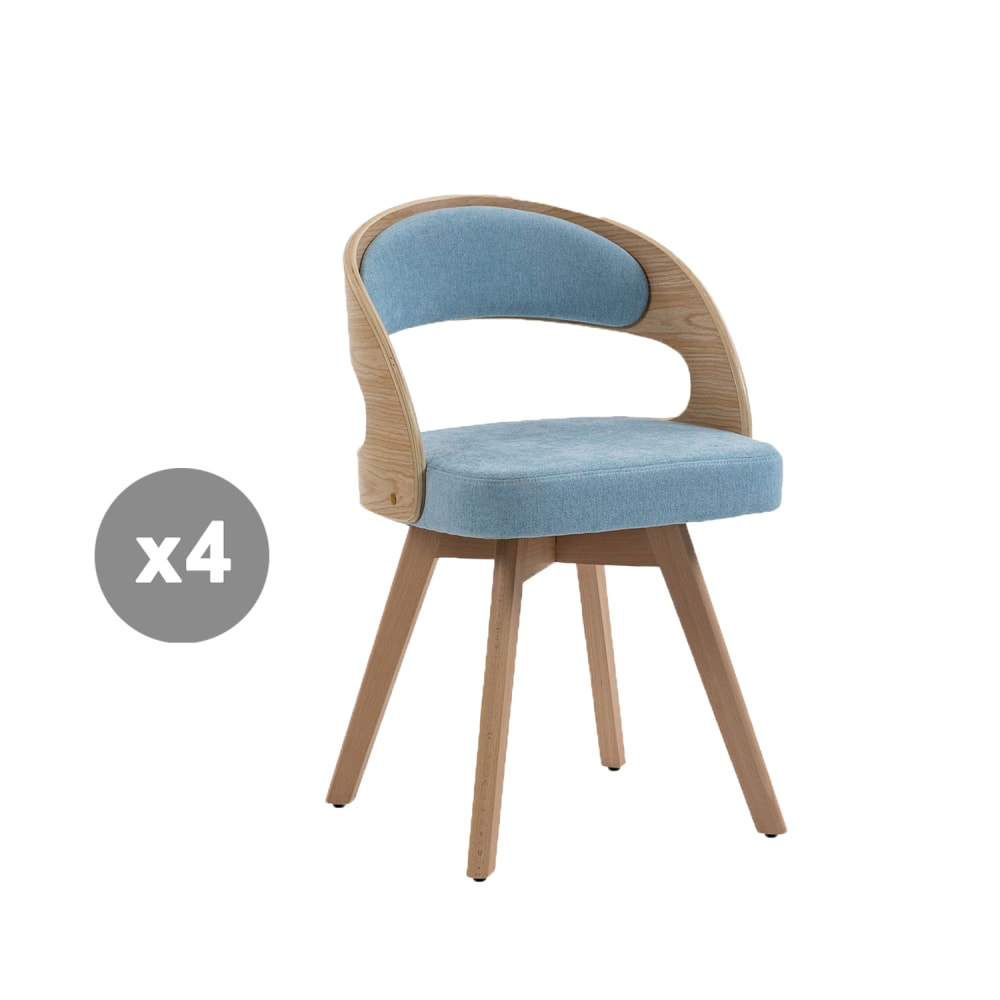 Meubles Cosy 4er-Set 360°-Drehstühle mit Rückenlehne und Sitz, blau style modern - Leinen