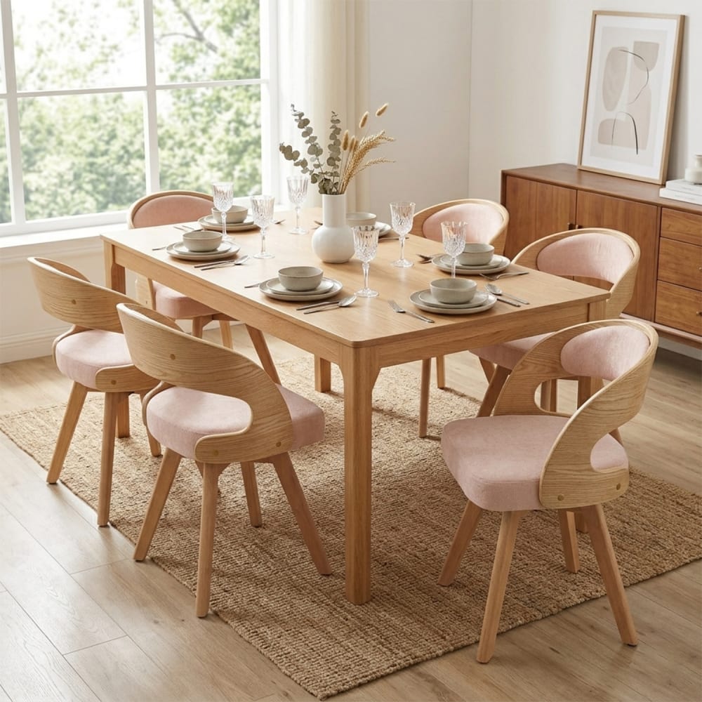 6er-Set 360°-Drehstühle mit Rückenlehne und Sitz, rosa - Maisons