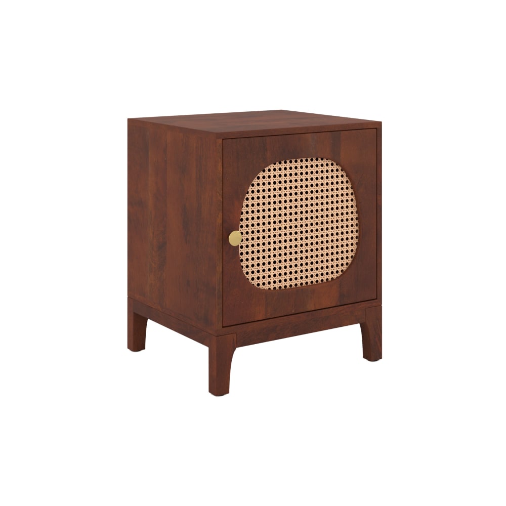 Table de chevet en bois de manguier et cannage