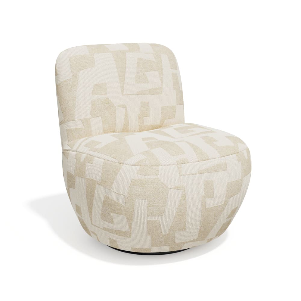 Fauteuil de salon pivotant en tissu texturé à motif ecru Fauteuil de salon pivotant en tissu texturé à motif ecru