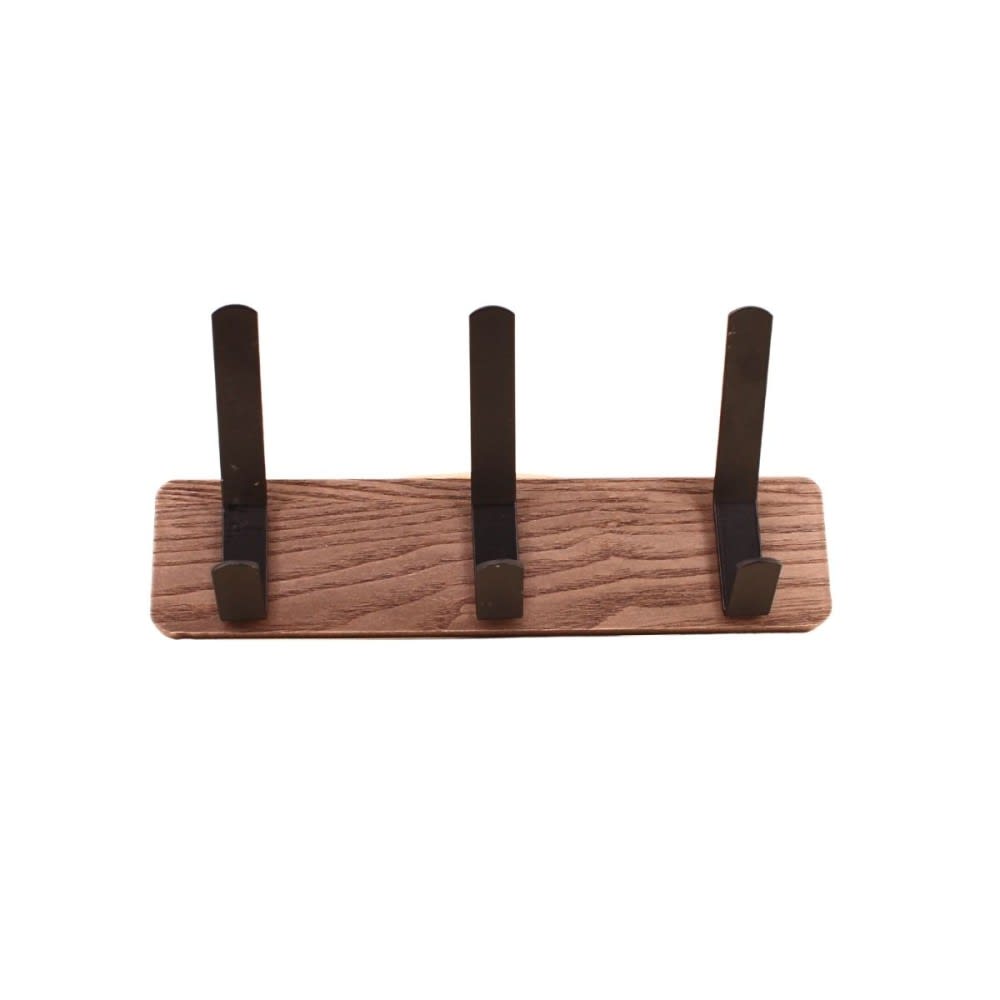 perchero de madera oscura y metal negro 30 cm