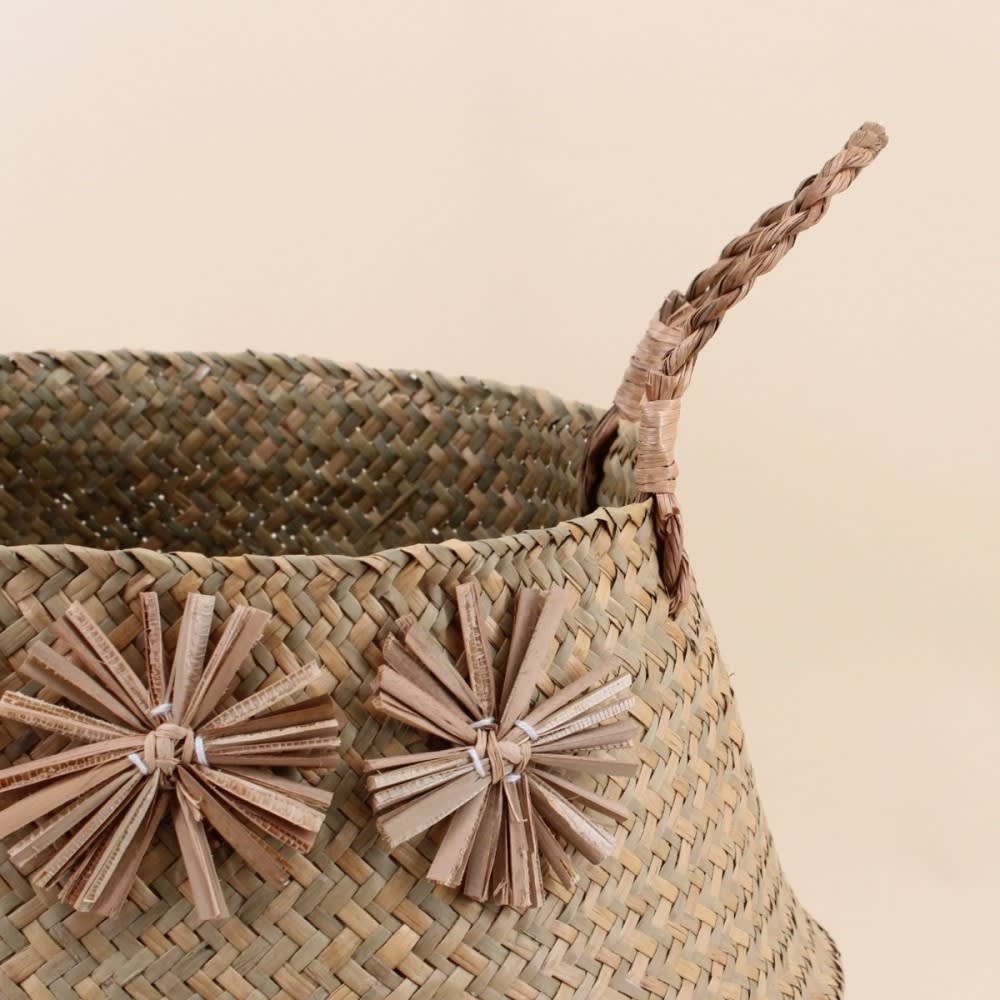 Set de 3 paniers en fibres naturelles avec pompons