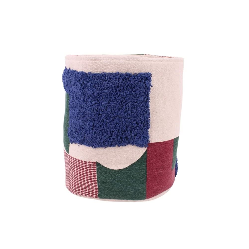 cesta de algodon tejido bordado y tuftado 30x35cm colorida