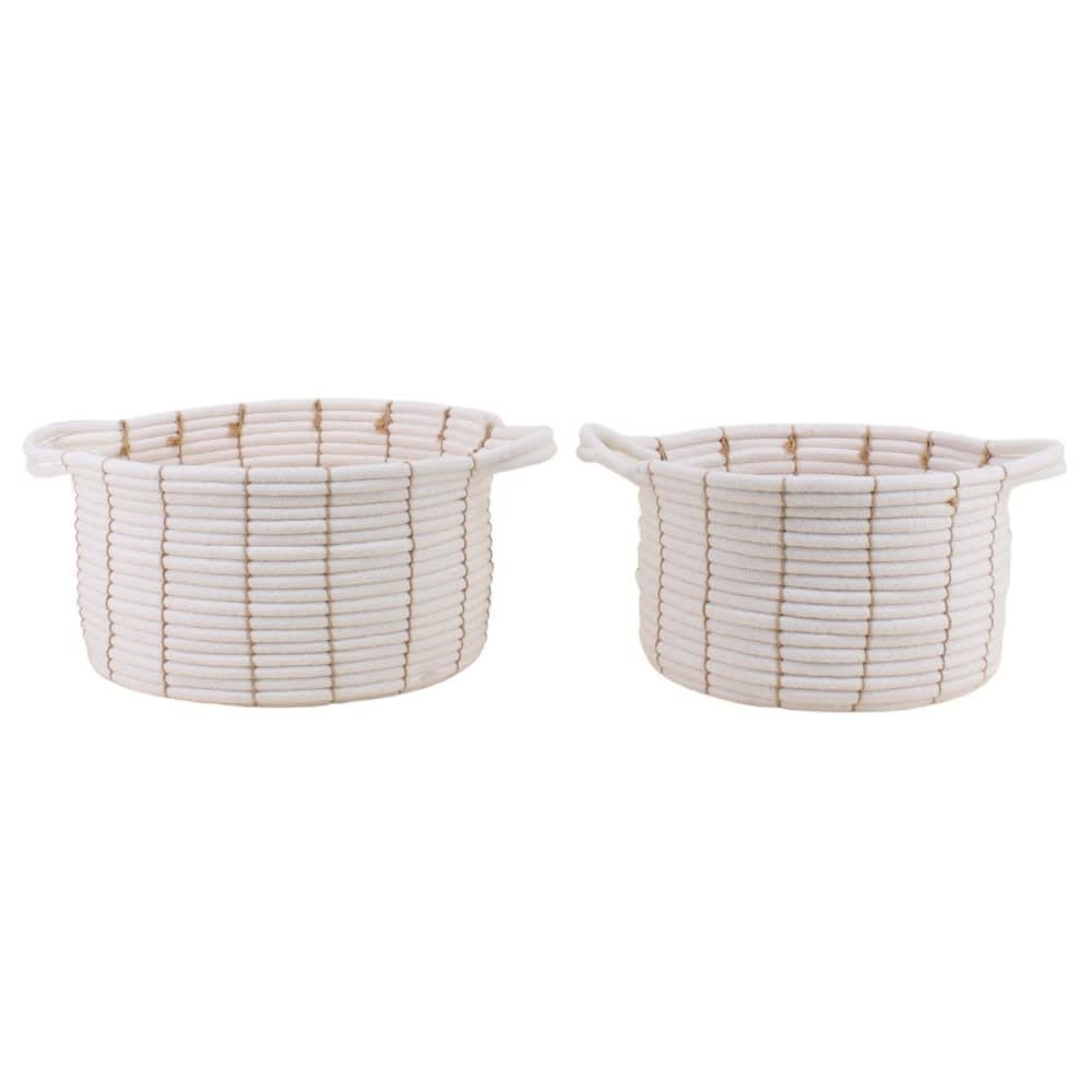 Set de 2 paniers en corde beige avec poignées 27x16cm