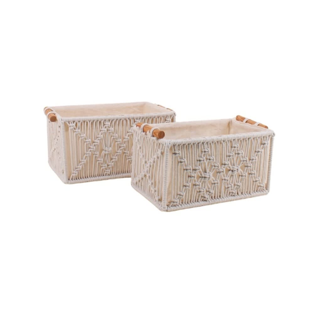 Set de 2 paniers déco tissu macramé