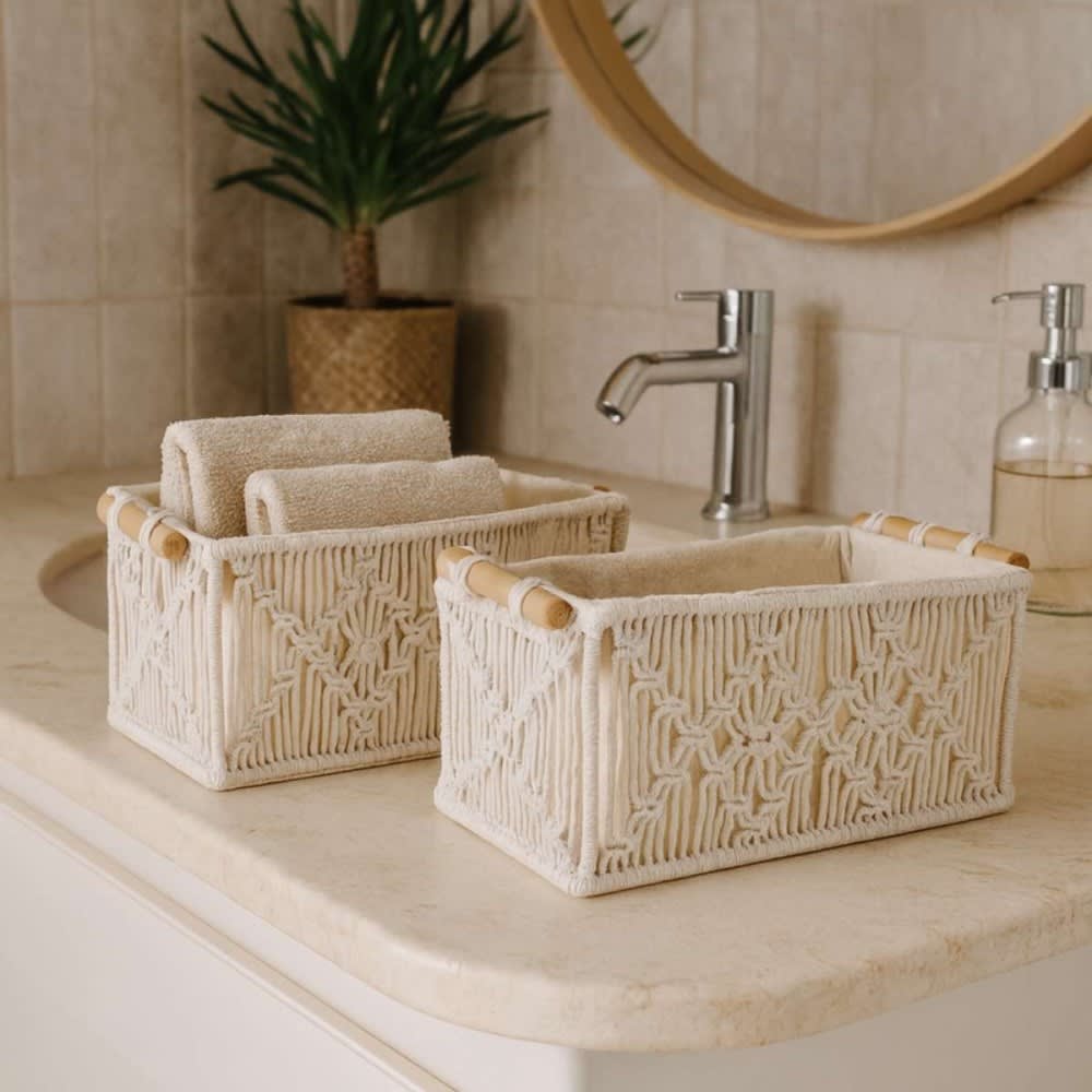 Set de 2 paniers déco tissu macramé — vue 3