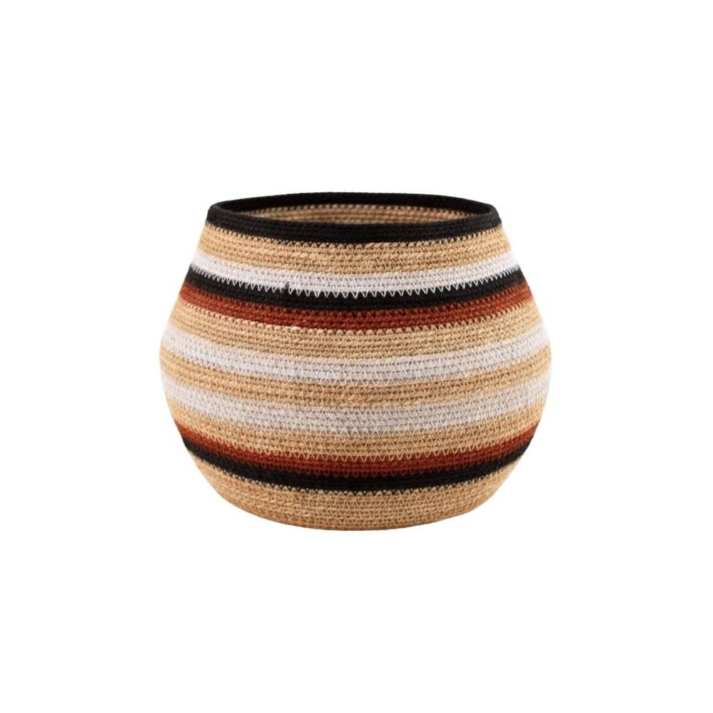 cesta baja rayada de hierbas marinas marron beige 39x23cm
