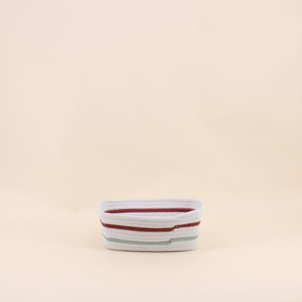Lot de 3 paniers rectangulaires en corde blanc détail rouge