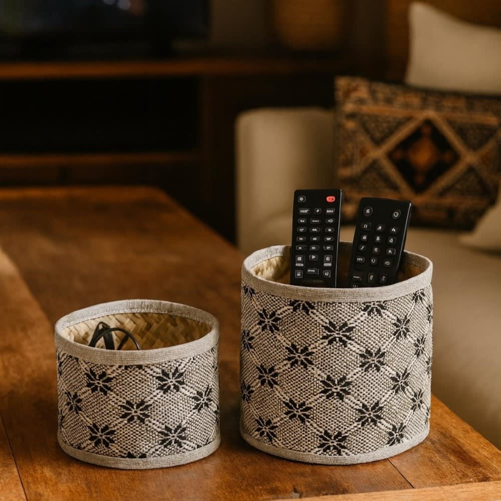 Set de 2 paniers beiges à motifs — vue 3