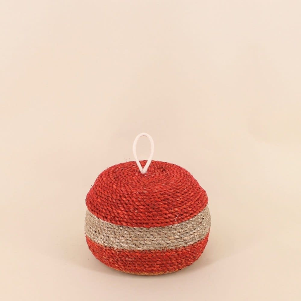 Lot de 2 paniers rayés à couvercle fibres naturelles rouge, naturel — vue 3