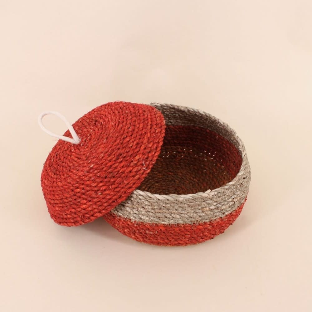 Lot de 2 paniers rayés à couvercle fibres naturelles rouge, naturel — vue 4