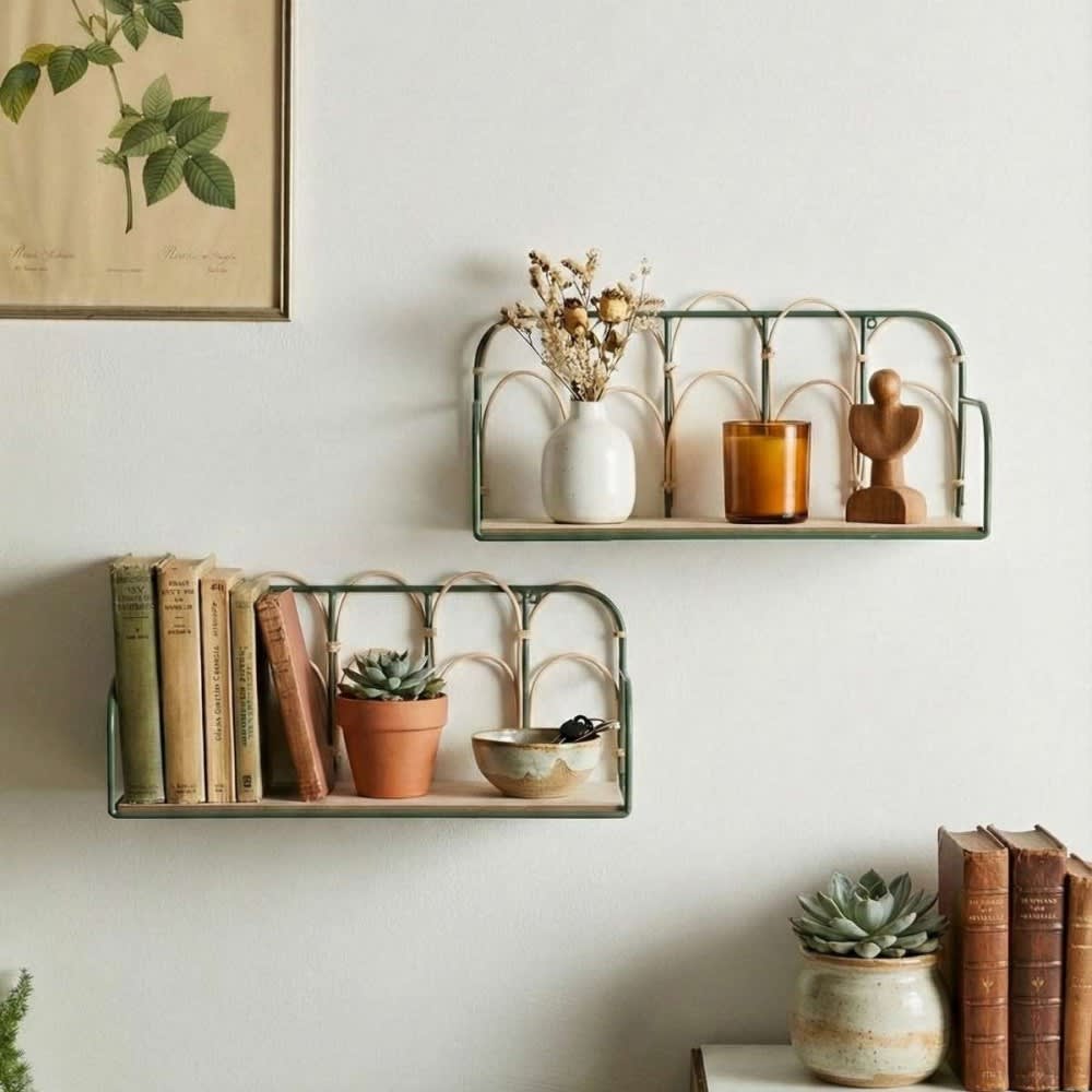 Etagère murale en rotin et fer 45cm