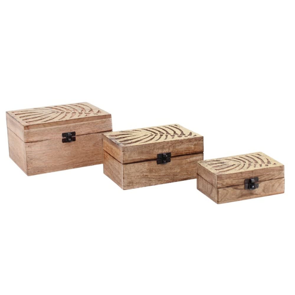 Set de 3 boîtes en bois couvercle doré Set de 3 boîtes en bois couvercle doré