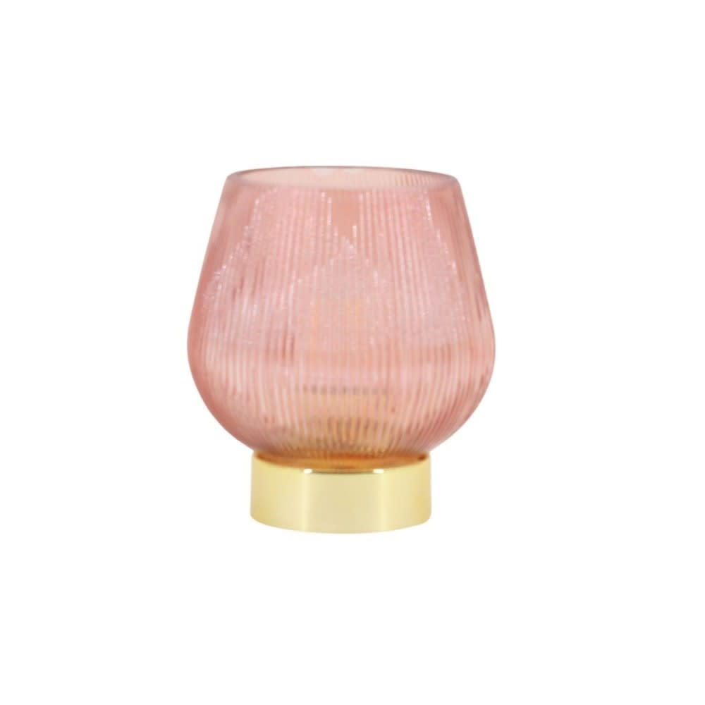 Lampe à poser à piles en verre strié rose 14x12cm