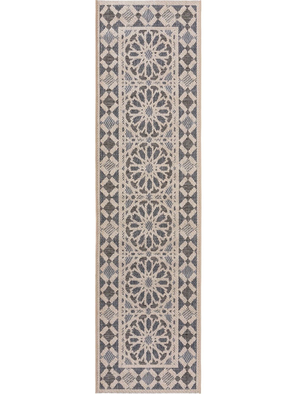 Tapis de couloir extérieur & intérieur beige/bleu 67x240