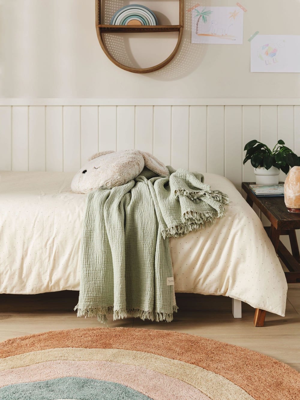 Plaid en coton vert clair 130x170