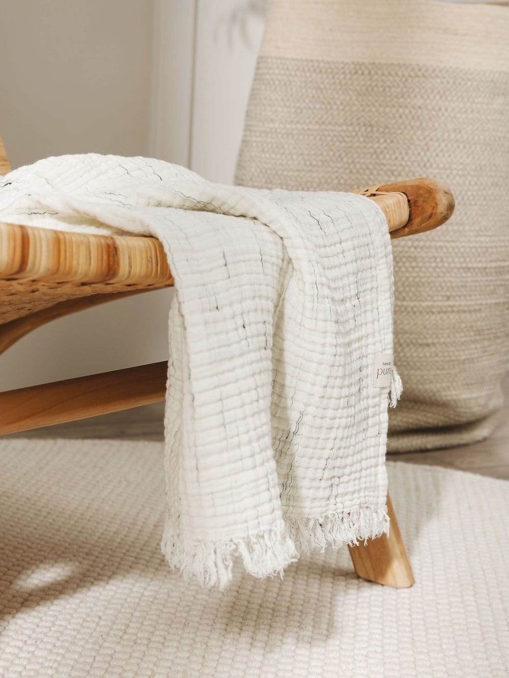 Plaid en coton crème 140x200 — vue 4