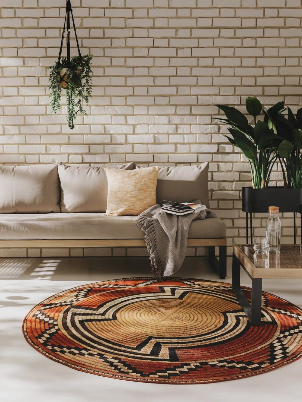In- & Outdoor-Teppich beige/kupfer D 160 rund - Maisons Du Monde