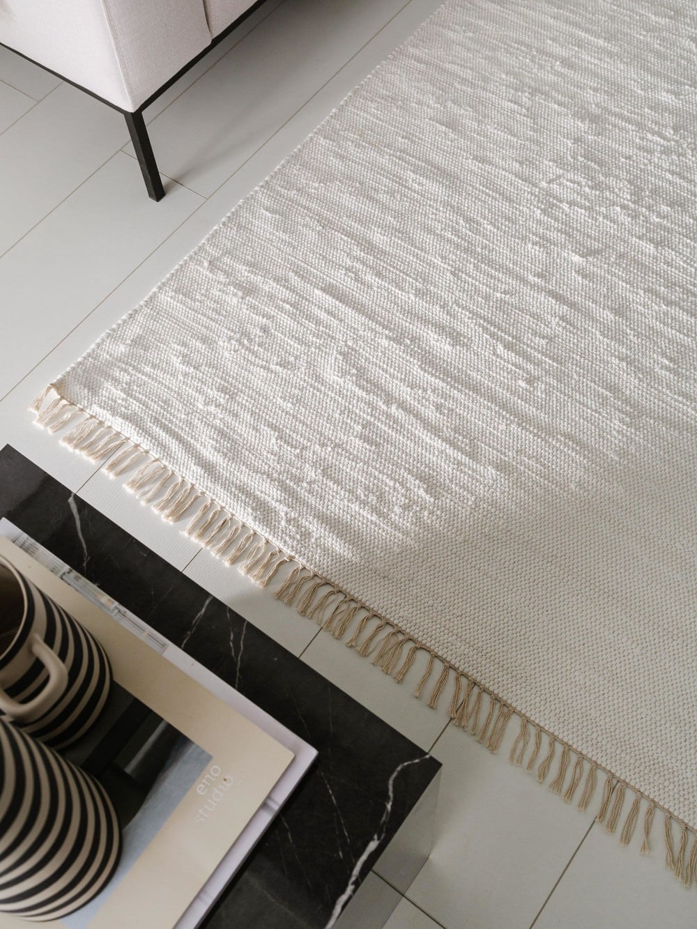 Tapis fabriqué à partir de matériaux recyclés blanc 60x100 — vue 4