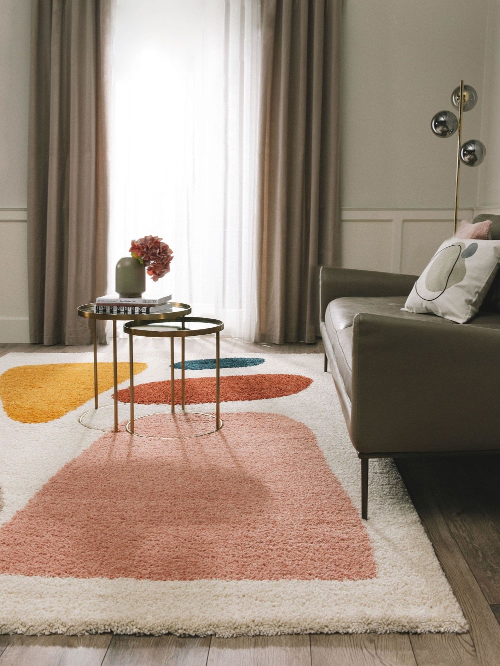 Tapis à poils longs crème/rose 160x230 — vue 3