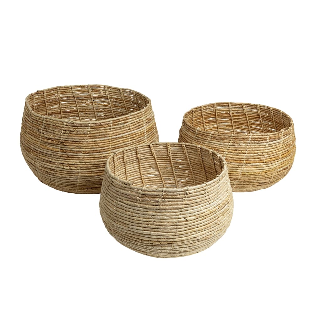 Lot de 3 paniers de sol en abaca marron