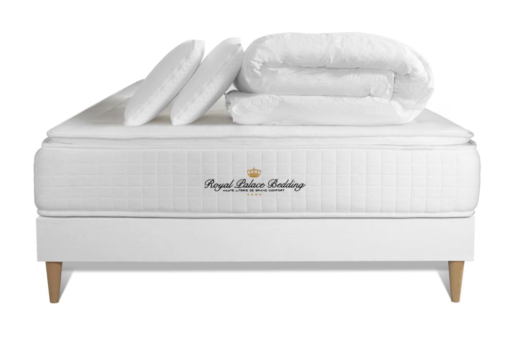 Pack matelas sommier kit 140x200 oreiller couette