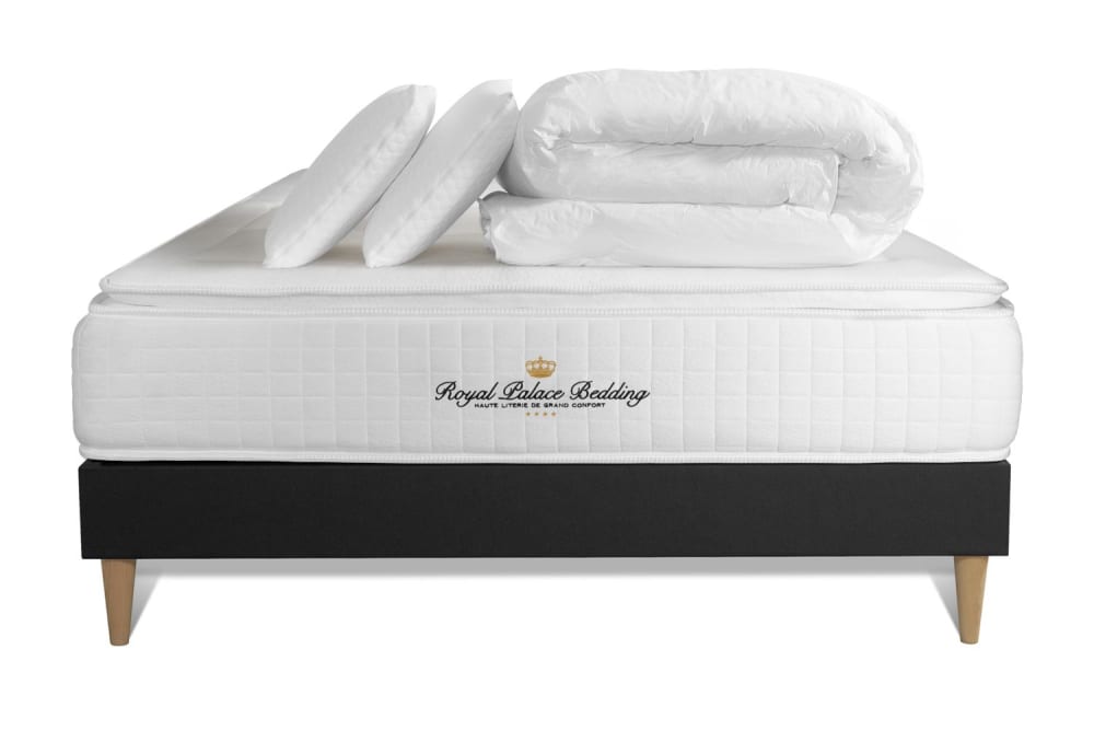 Pack matelas sommier kit 140x190 oreiller couette