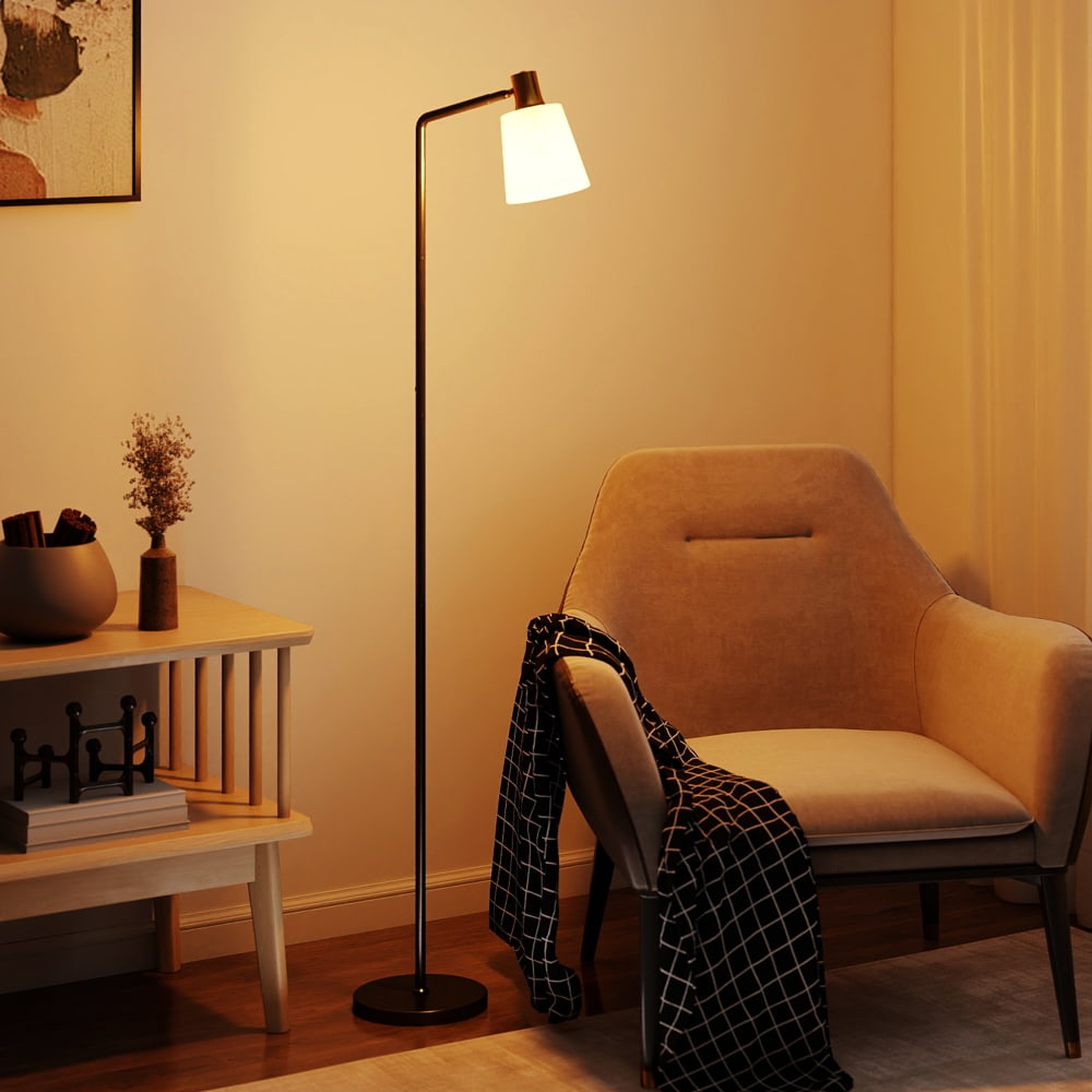 Lampadaire sur pied salon tête rotative à 350° acier et plastique noir — vue 4