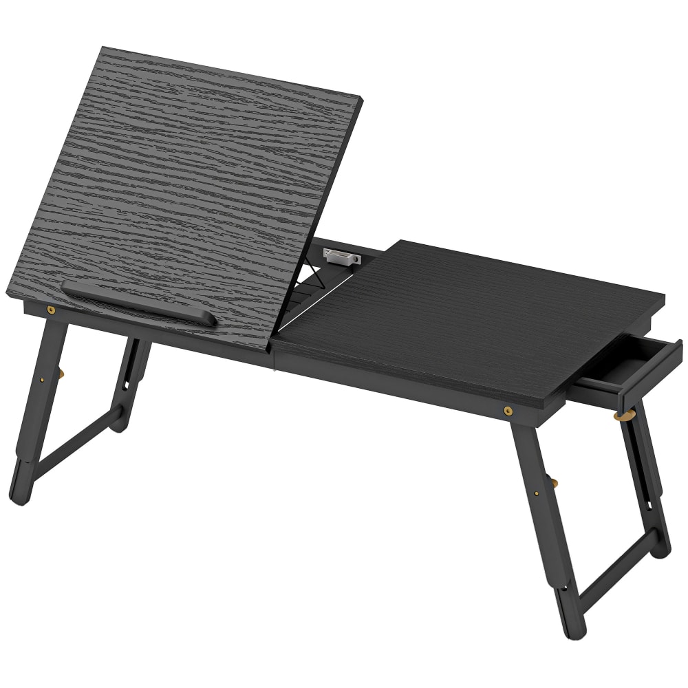 Table de lit pliable et réglable tiroir bambou noir