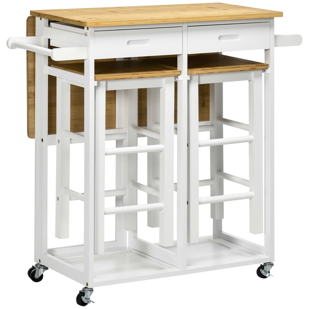 Ensemble table de bar 2 tabourets 2 tiroirs bois bambou verni blanc Ensemble table de bar 2 tabourets 2 tiroirs bois bambou verni blanc