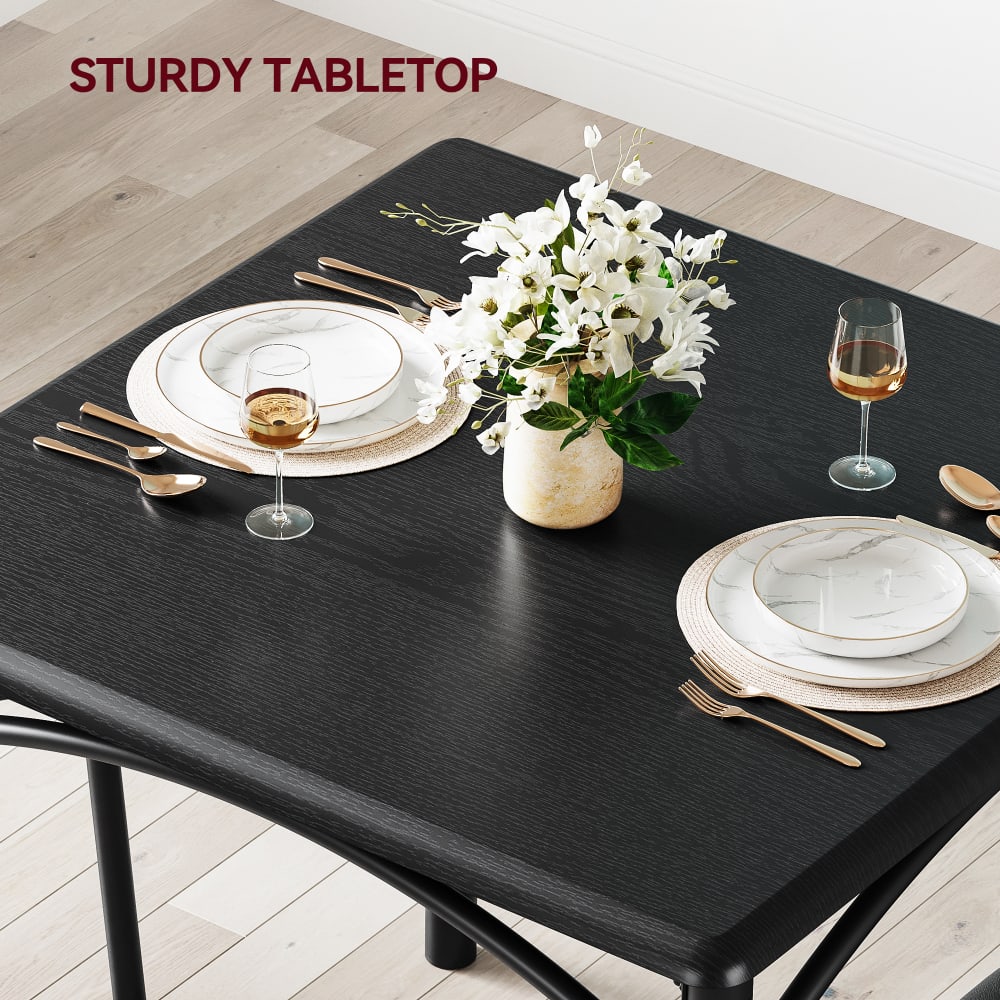 Esszimmer-Set Stahl Holzfaserplatte Esstisch 2 Stühle, schwarz -