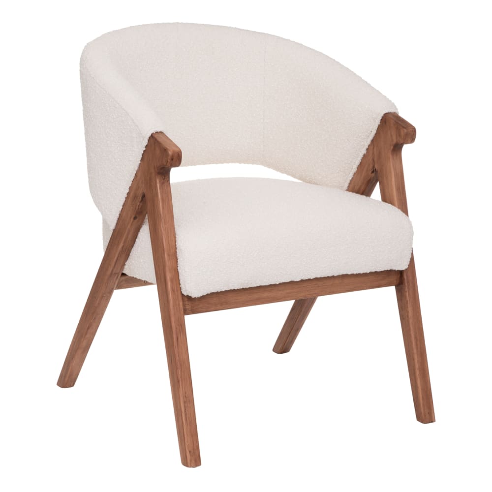 Fauteuil en bouclette avec structure en bois blanc 66 x 70 Fauteuil en bouclette avec structure en bois blanc 66 x 70