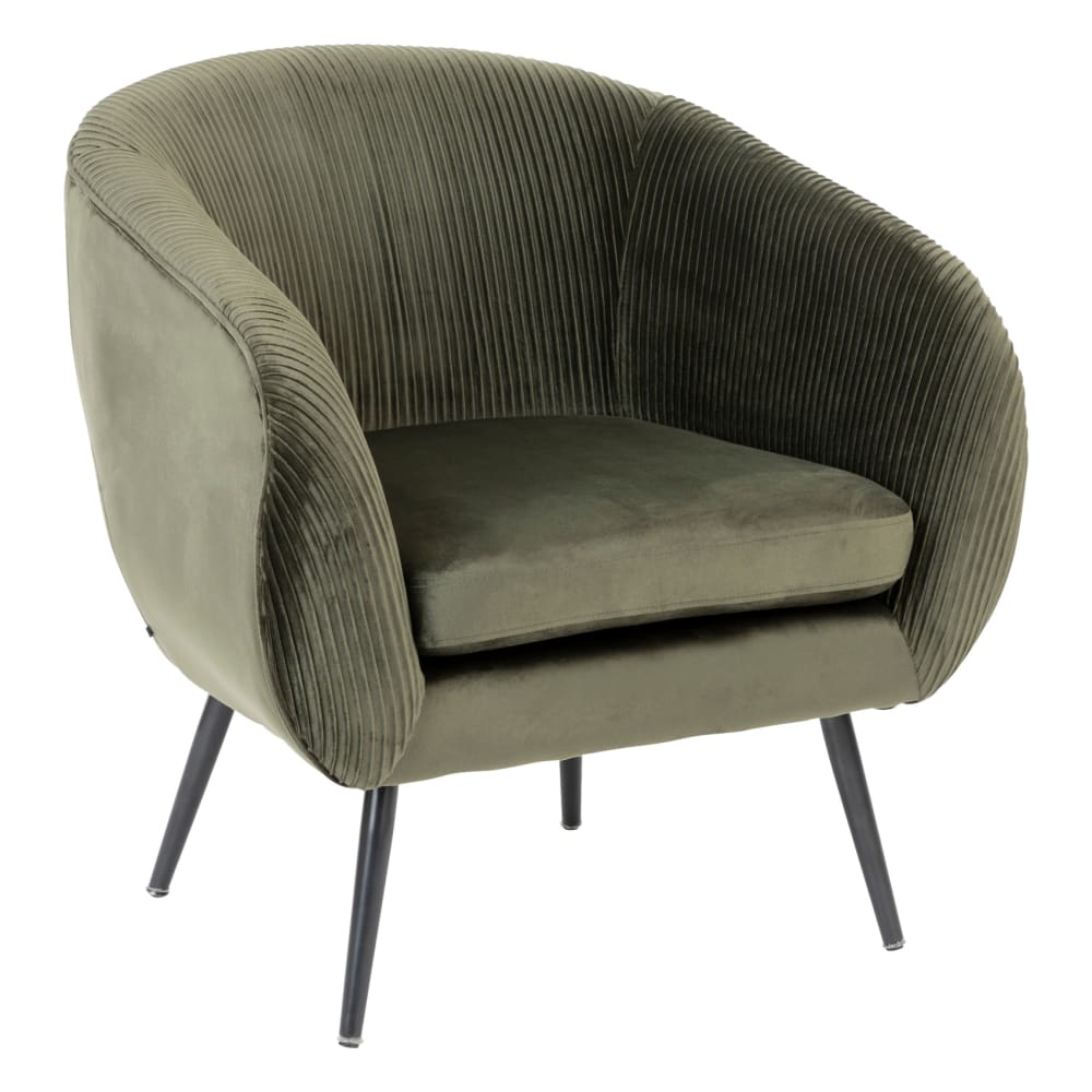 Fauteuil en velours côtelé avec dossier enveloppant kaki 74 x 70