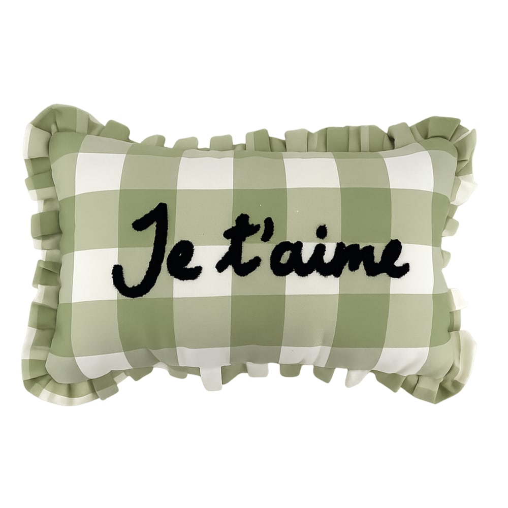 Coussin rectangulaire à carreaux ''je t'aime'' polyester kaki 50 x 30 Coussin rectangulaire à carreaux ''je t'aime'' polyester kaki 50 x 30