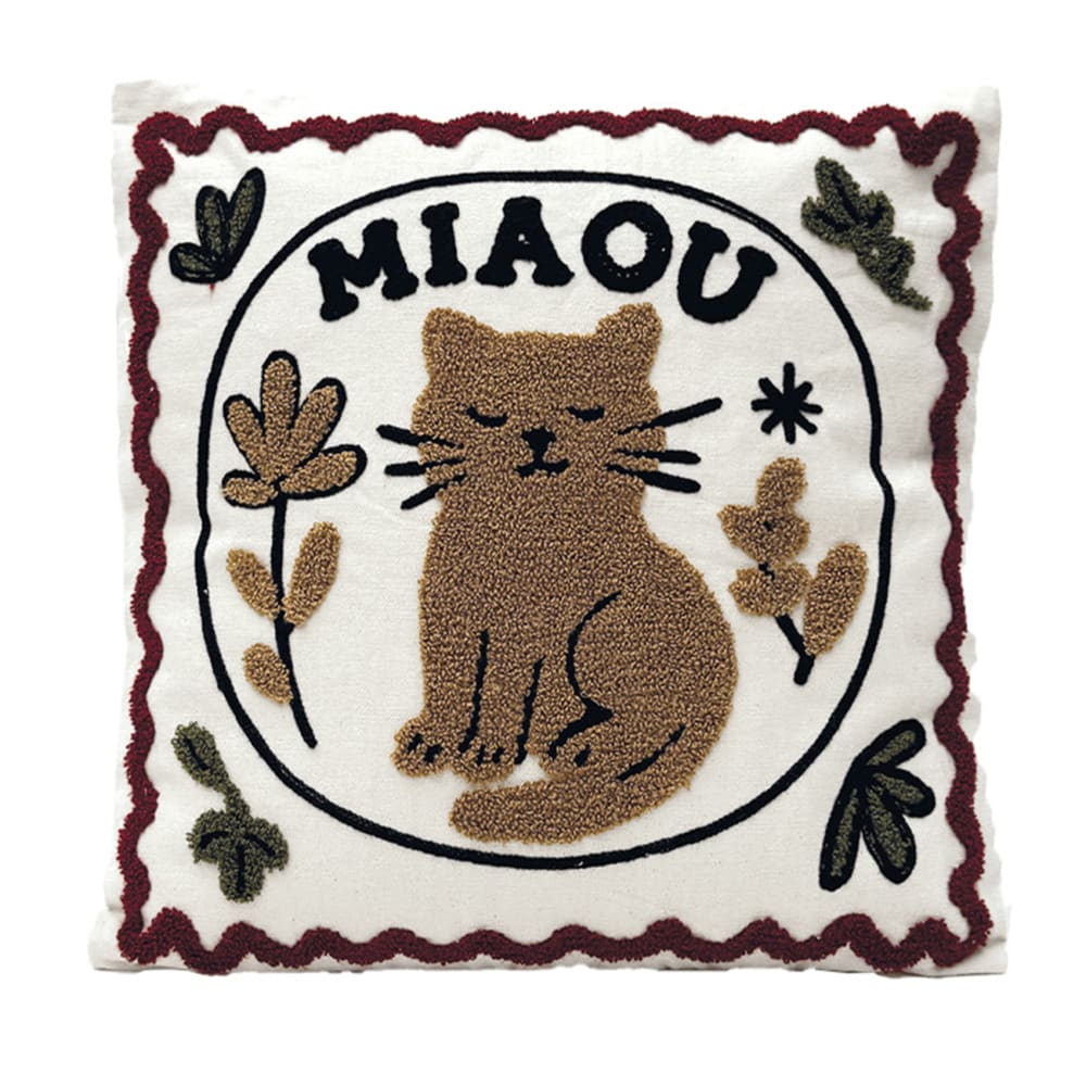 Coussin brodé motif chat décoratif coton marron foncé 40 x 40 Coussin brodé motif chat décoratif coton marron foncé 40 x 40