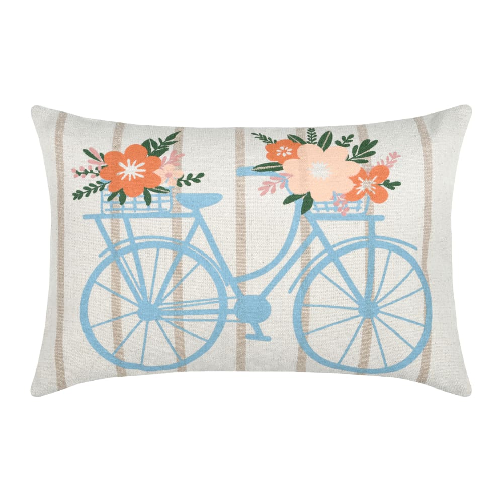 Coussin coton motif vélo fleuri bleu 60 x 40