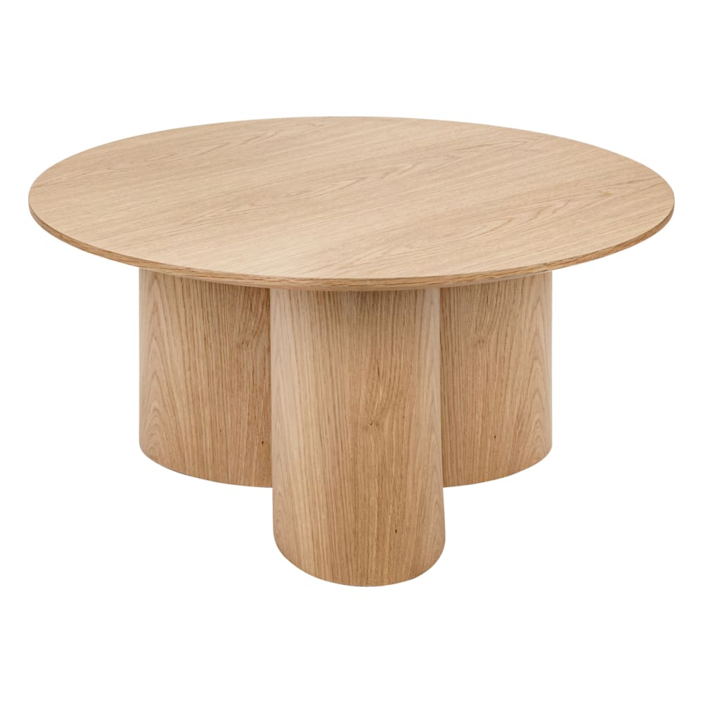 Table basse ronde aspect bois avec piètement cylindrique naturel 80 x