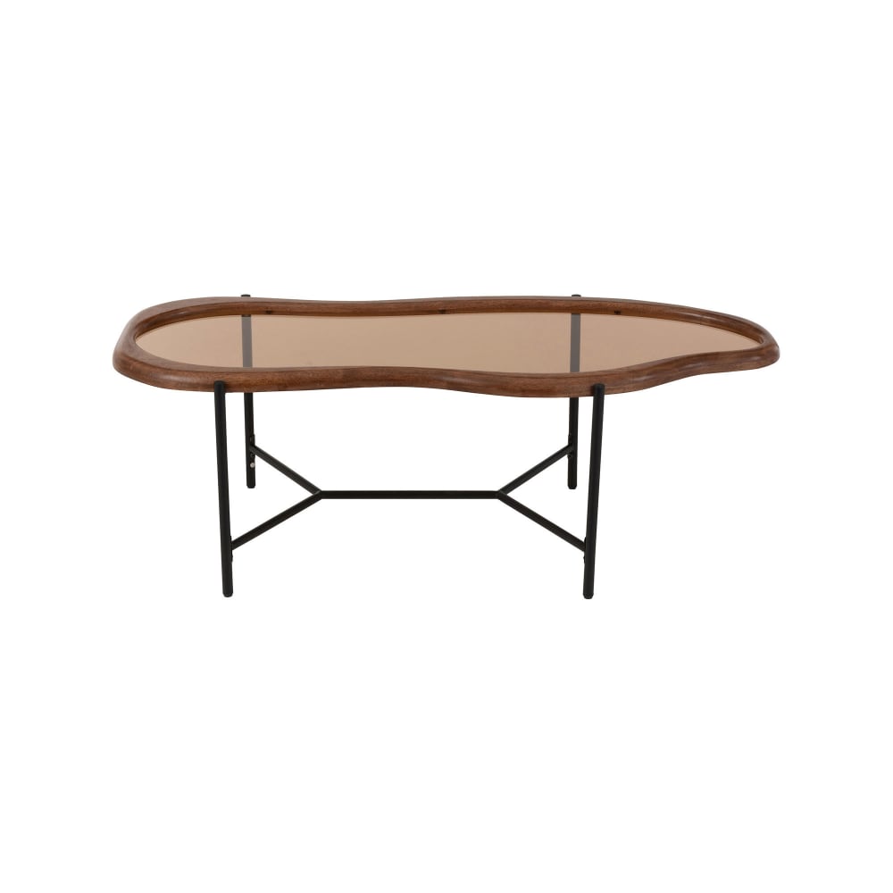 Table basse organique 118x48x40 cm en verre fumé et bois Table basse organique 118x48x40 cm en verre fumé et bois