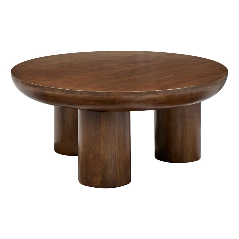 Table basse ronde en bois massif pieds cylindriques marron foncé 90 x