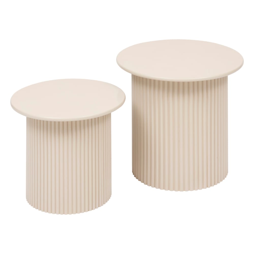 Lot de 2 tables gigognes en bois cannelés beige 40 x 40