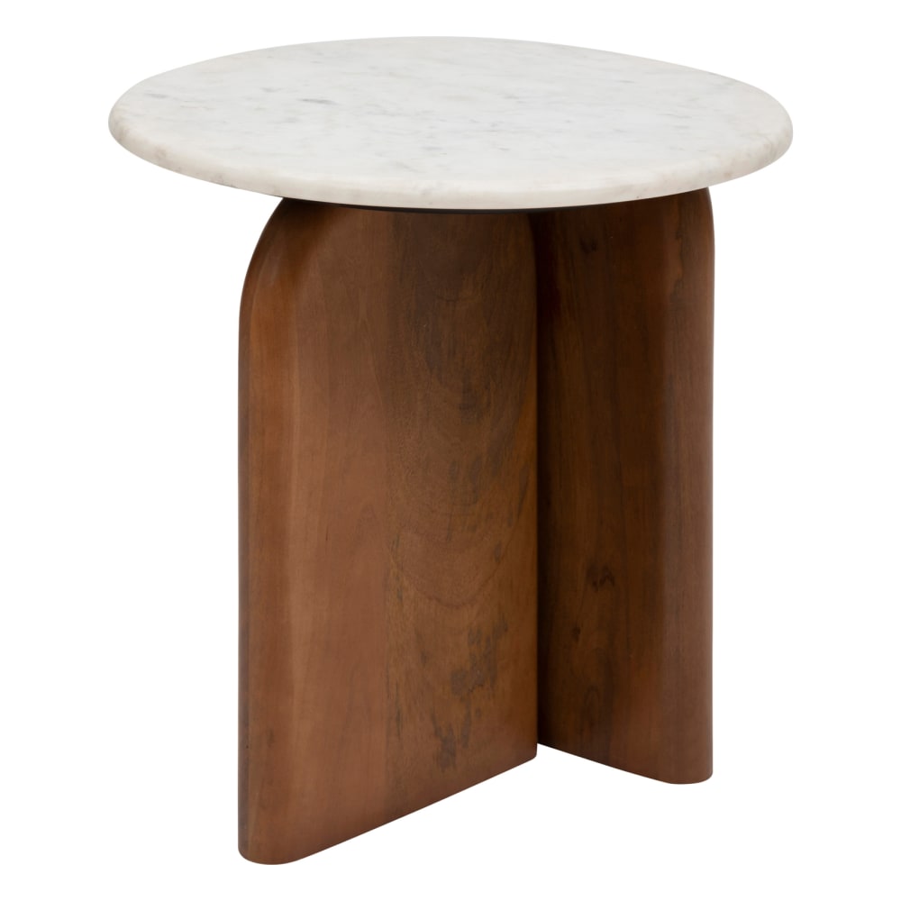 Table café en marbre avec piètement en bois blanc 51 x 51