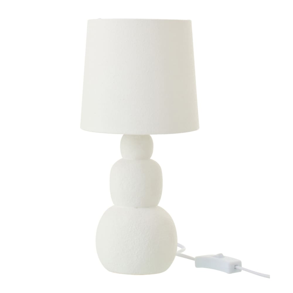 Lampe à poser en poterie arrondie minérale blanc 15 x 15
