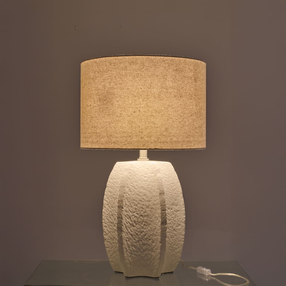 Lampe à poser en poterie avec pied sculpté céramique blanc 41 x 40 — vue 3