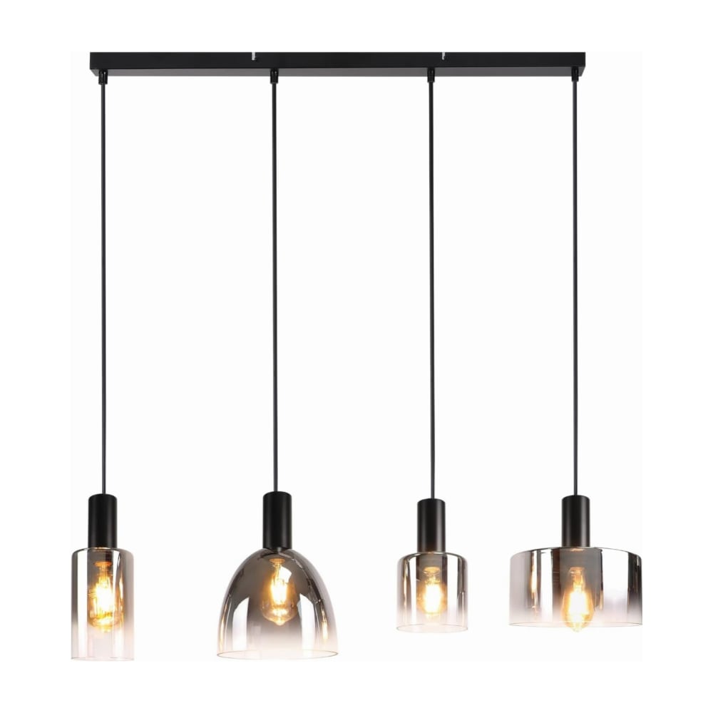 Suspension en fer et verre, noir mat et gris fumé, h.180.5cm