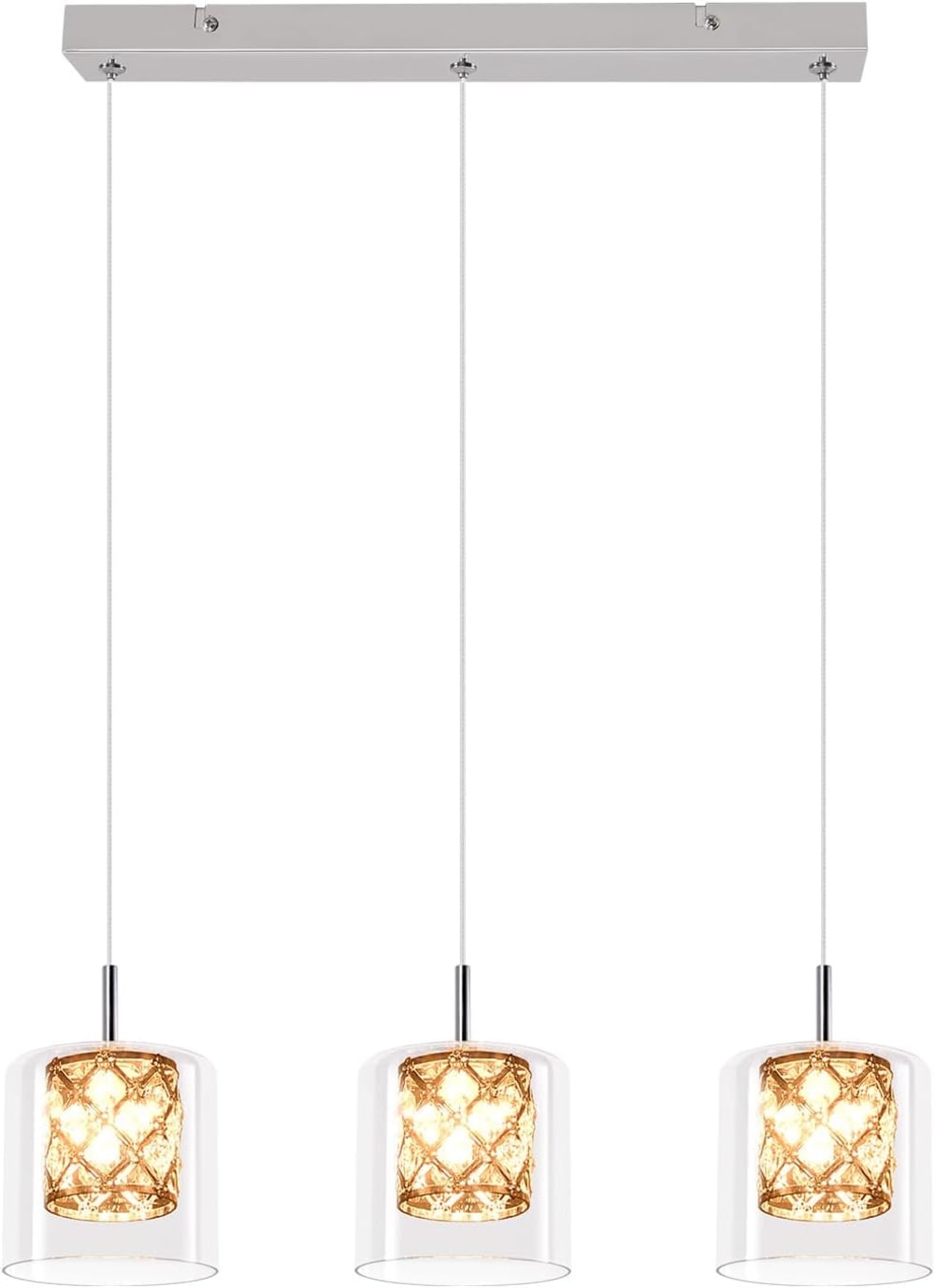 Suspension en fer et cristal, chromé, h.140cm — vue 4