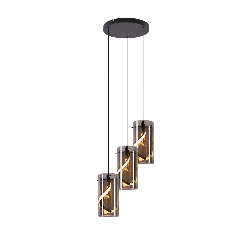 ZMH Pendelleuchte Glass Aluminium Silikon, H.150CM, Matt-Schwarz Rauchgrau style modern Schwarz Metall