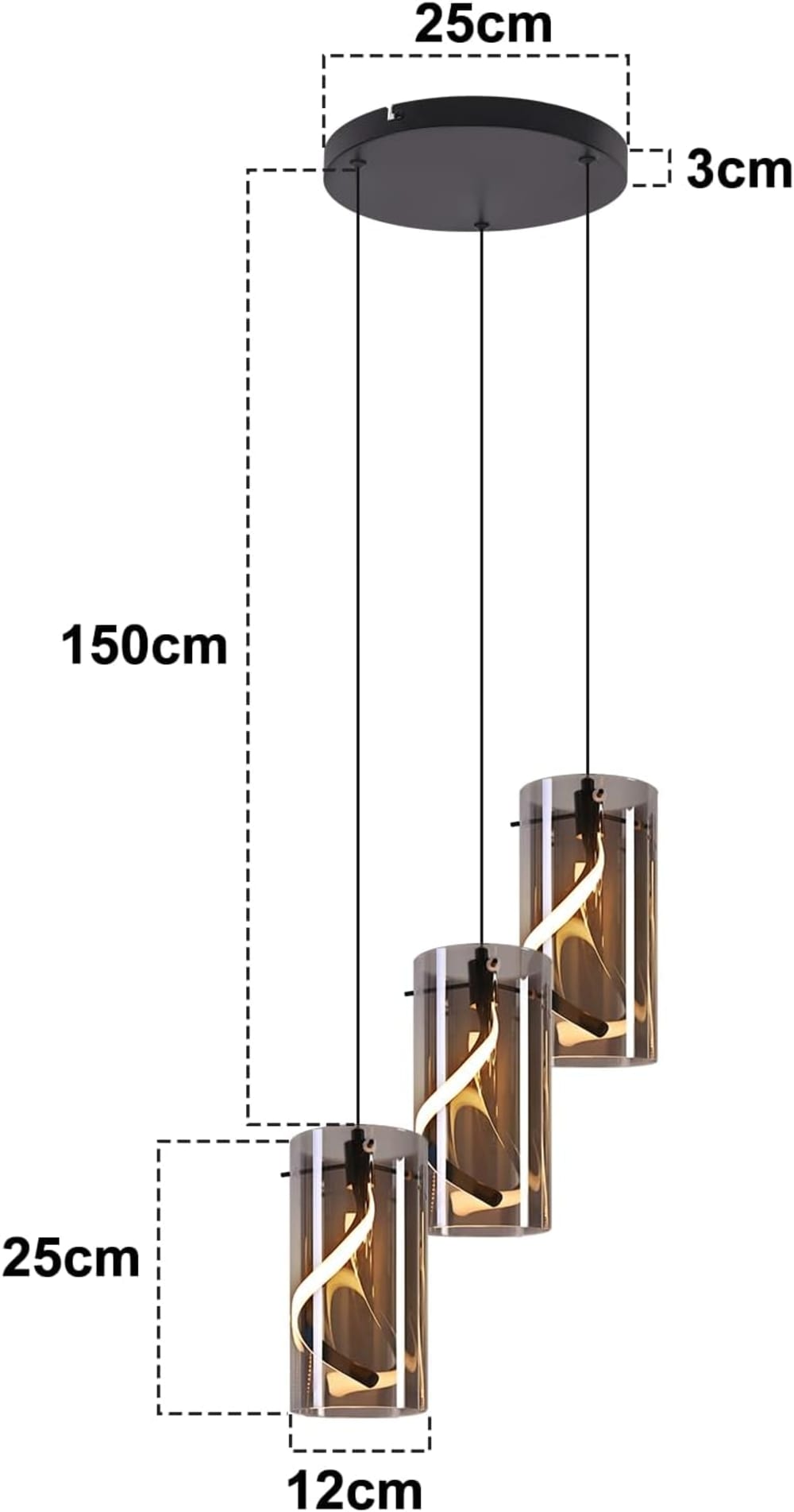 Suspension et verre aluminium silicone noir mat gris fumé h.150cm — vue 4